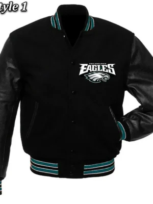 Philadelphia Eagles Black Wool and Leather Jacket