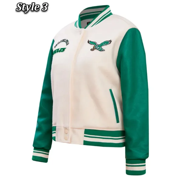 Cream/Green Philadelphia Eagles Retro Classic Varsity Jacket