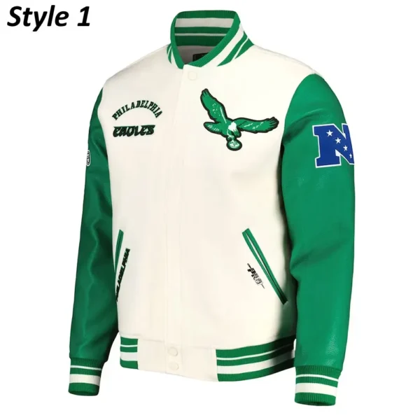 Cream/Green Philadelphia Eagles Retro Classic Varsity Jacket