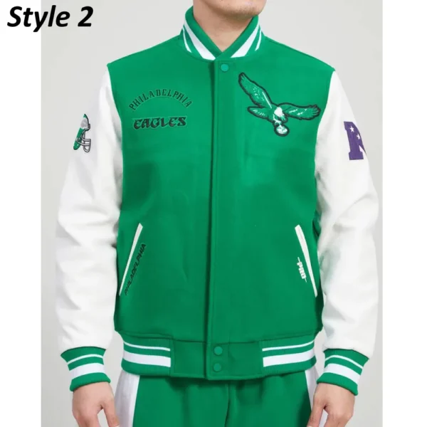 Cream/Green Philadelphia Eagles Retro Classic Varsity Jacket