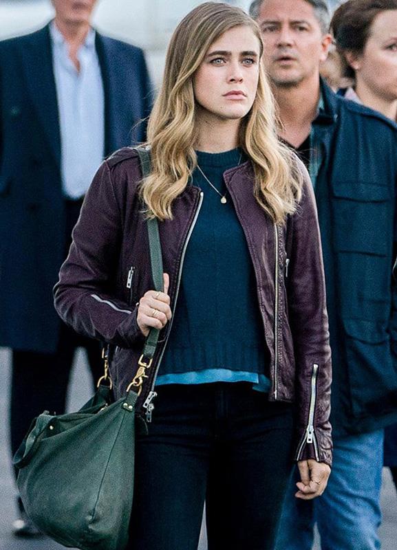 Michaela Stone Manifest Melissa Roxburgh Maroon Leather Jacket