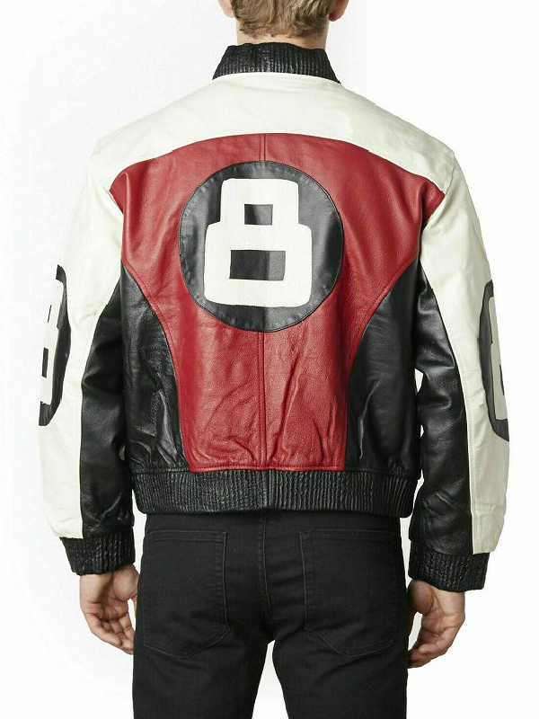 8 Ball Red & White Bomber Leather Jacket