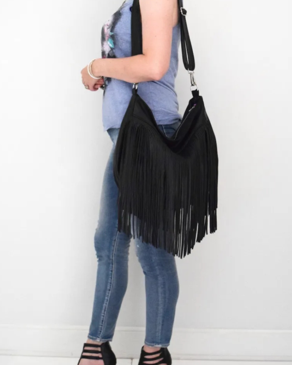 Beth Dutton Black Fringe Leather Purse