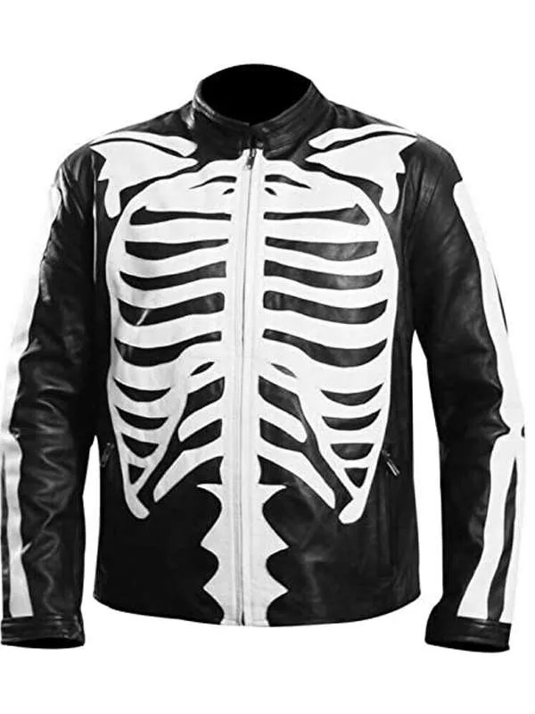 Skeleton Bones Halloween Party Leather Jacket