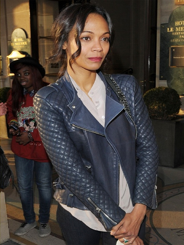 Avatar 2 Zoe Saldana Dark Blue Quilted Leather Jacket