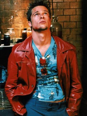 Brad Pitt Fight Club Red Leather Jacket