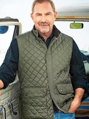 Kevin Costner Yellowstone John Dutton Green Quilted Vest