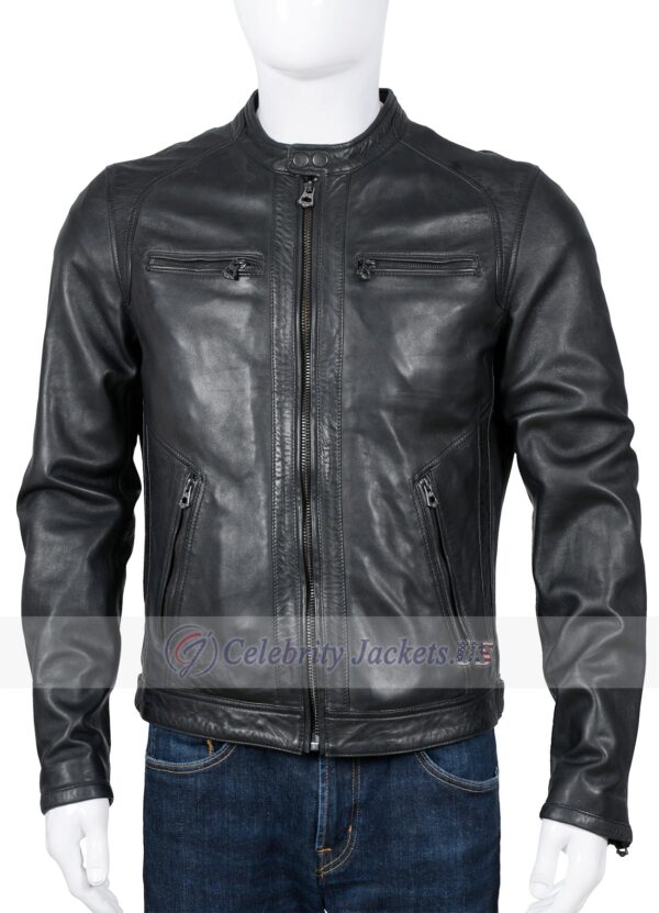 Richard Smoke Black Moto Cafe Racer Leather Jacket