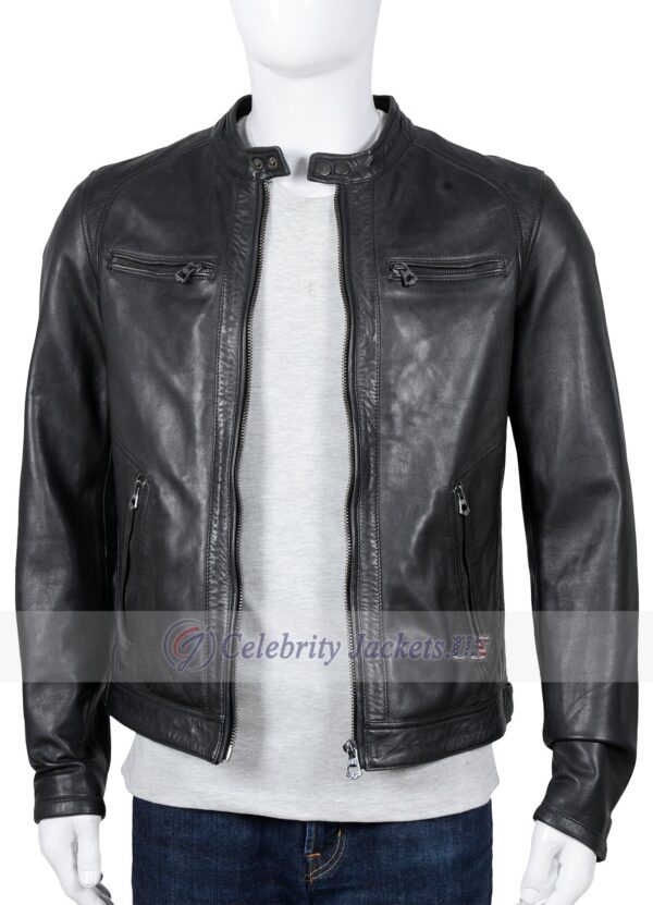 Richard Smoke Black Moto Cafe Racer Leather Jacket