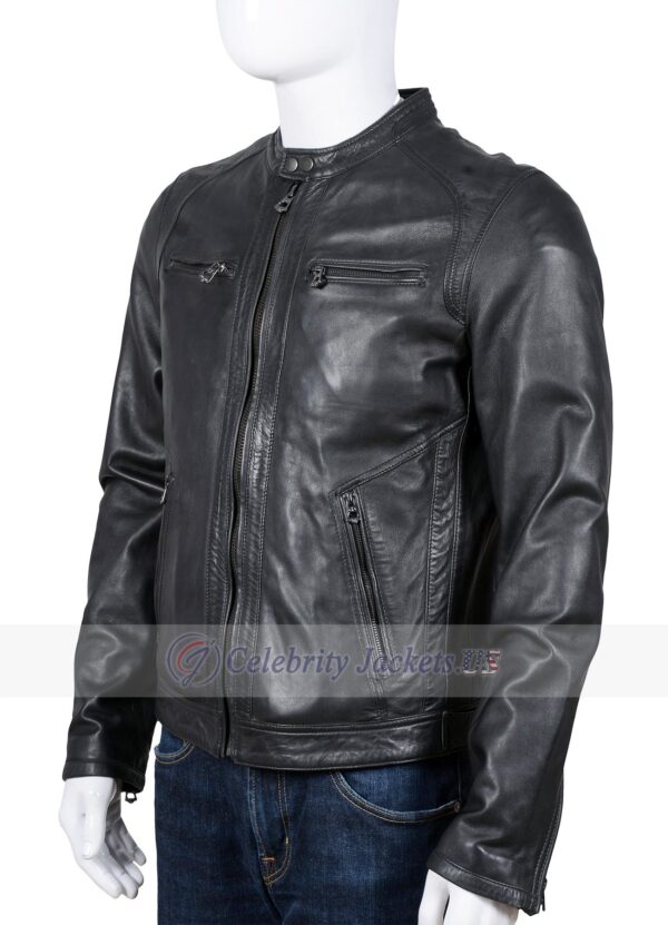 Richard Smoke Black Moto Cafe Racer Leather Jacket