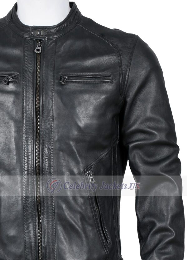 Richard Smoke Black Moto Cafe Racer Leather Jacket