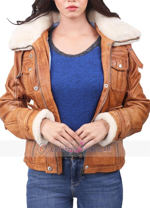 Sina Leather Biker Jacket Cognac With Fur Collar