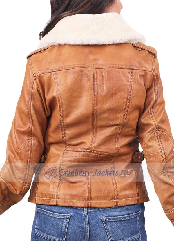 Sina Leather Biker Jacket Cognac With Fur Collar