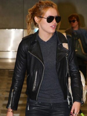 Bella Thorne Biker Jet Black Leather Jacket