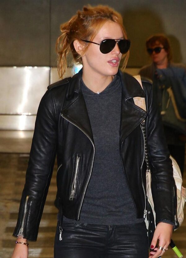 Bella Thorne Biker Jet Black Leather Jacket