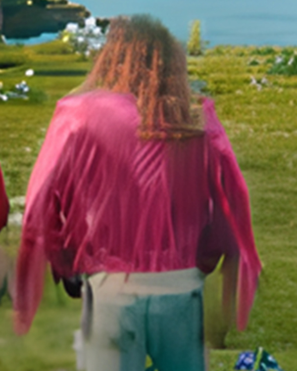 A Minecraft Movie 2025 Jason Momoa Pink Leather Fringe Jacket