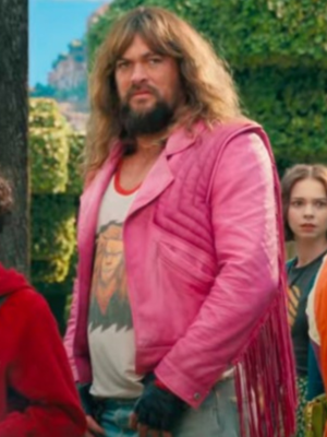 A Minecraft Movie 2025 Jason Momoa Pink Leather Fringe Jacket