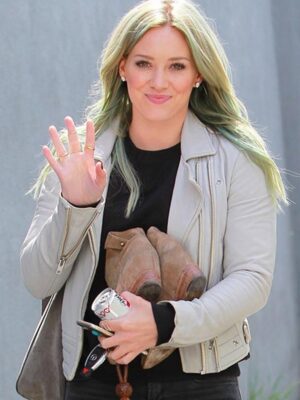 Hilary Duff Grey Biker Leather Jacket