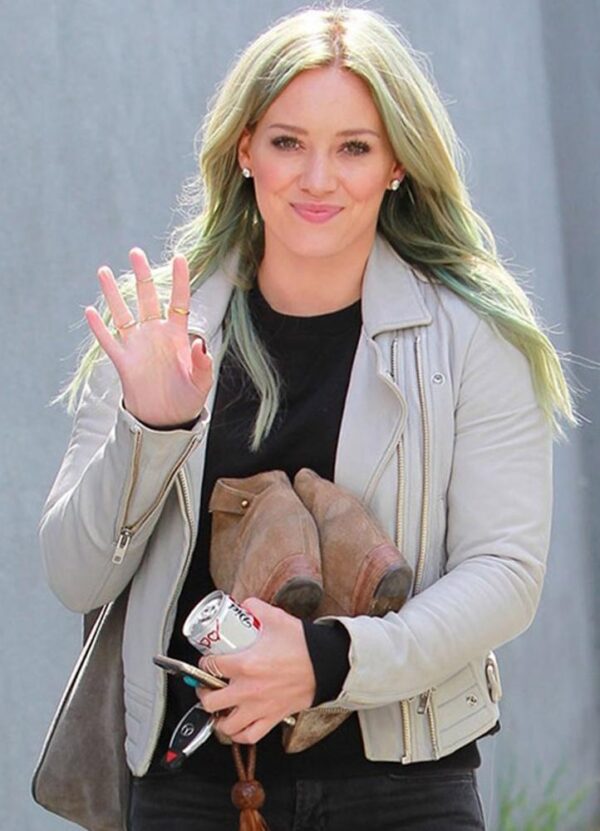 Hilary Duff Grey Biker Leather Jacket