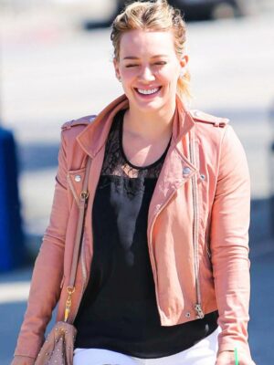 Hilary Duff Pink Biker Leather Jacket