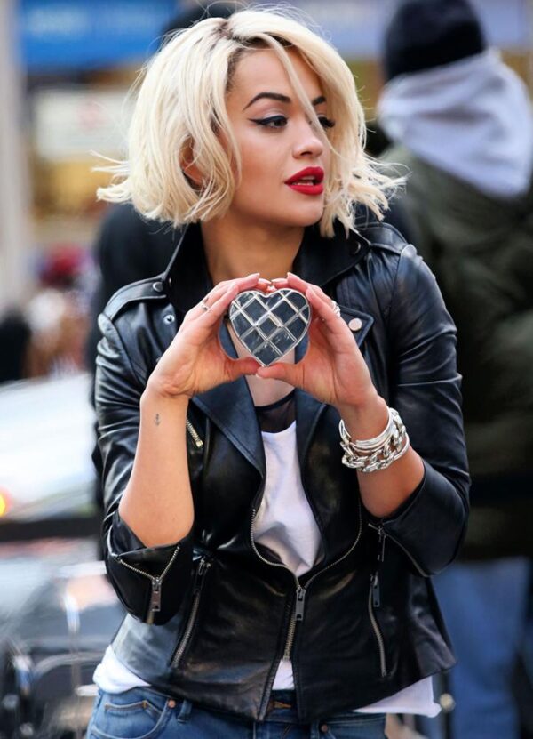 Rita Ora Black Biker Leather Jacket