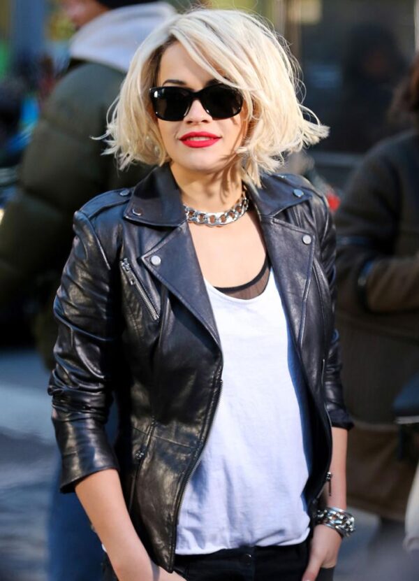 Rita Ora Black Biker Leather Jacket