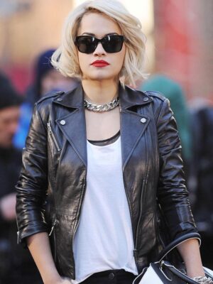 Rita Ora Black Biker Leather Jacket