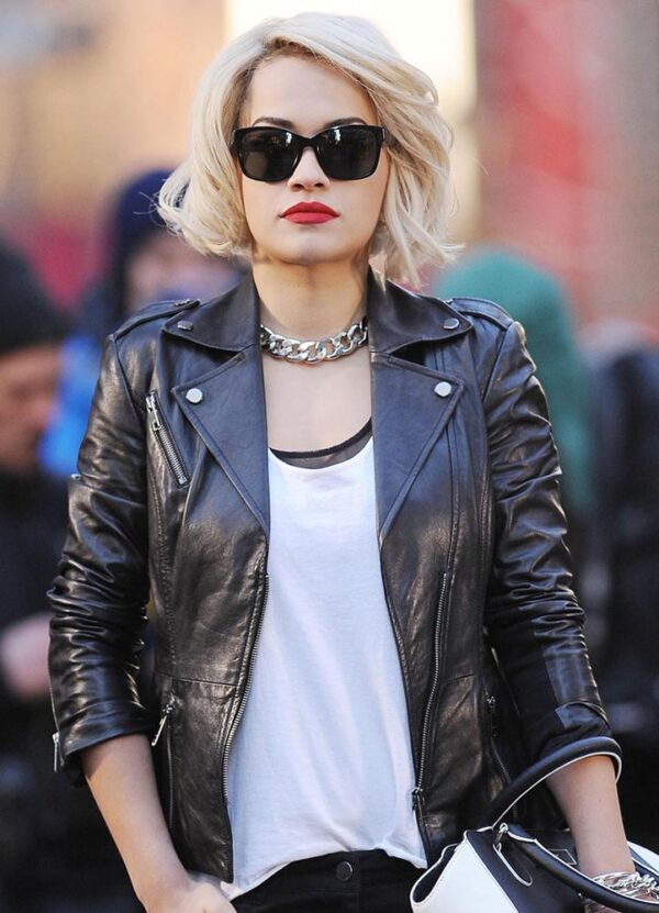 Rita Ora Black Biker Leather Jacket