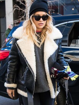 Rita Ora Shearling Leather Jacket