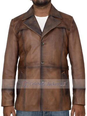 Affordable Lapel Collar Brown Short Leather Coat for Men