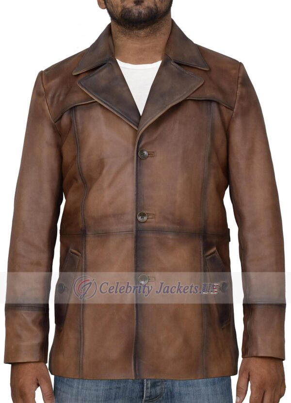 Affordable Lapel Collar Brown Short Leather Coat for Men