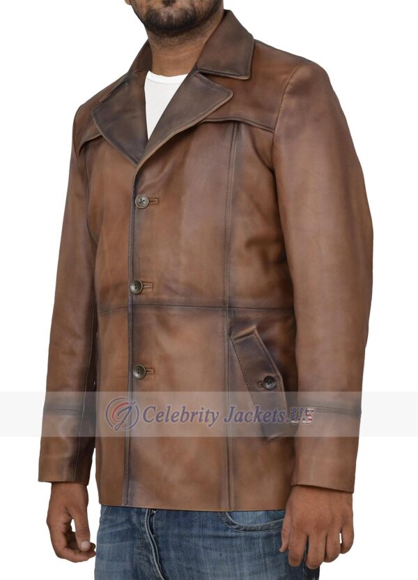 Affordable Lapel Collar Brown Short Leather Coat for Men