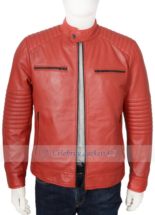 Aiden quilted Red Biker Style Leather Jacket