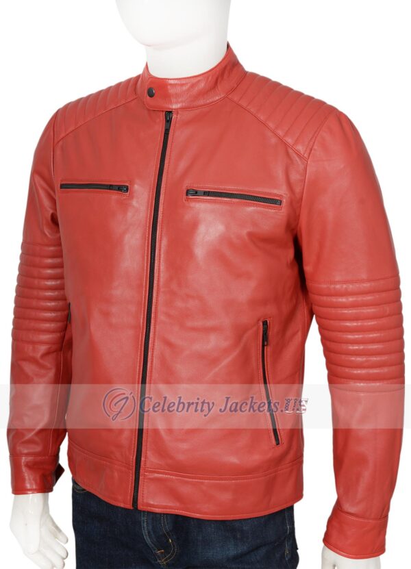 Aiden quilted Red Biker Style Leather Jacket