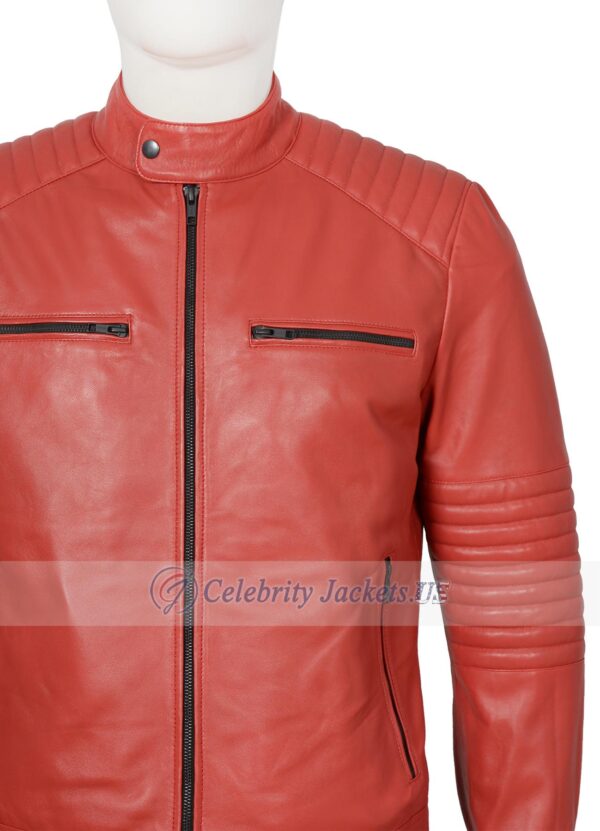 Aiden quilted Red Biker Style Leather Jacket