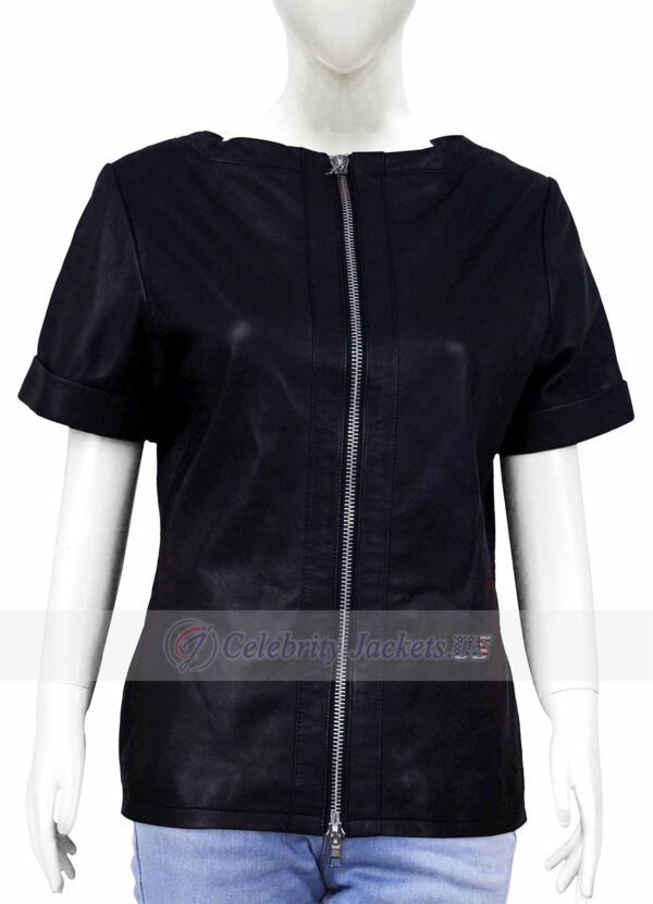 ALKE round neck zipper short leather dress