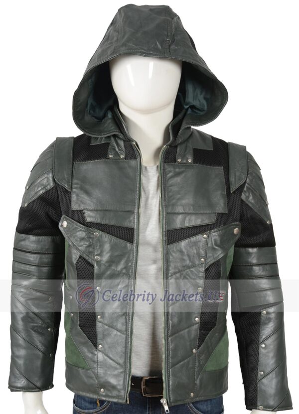 Arrow Season 5 Oliver Queen Green Leather Jacket