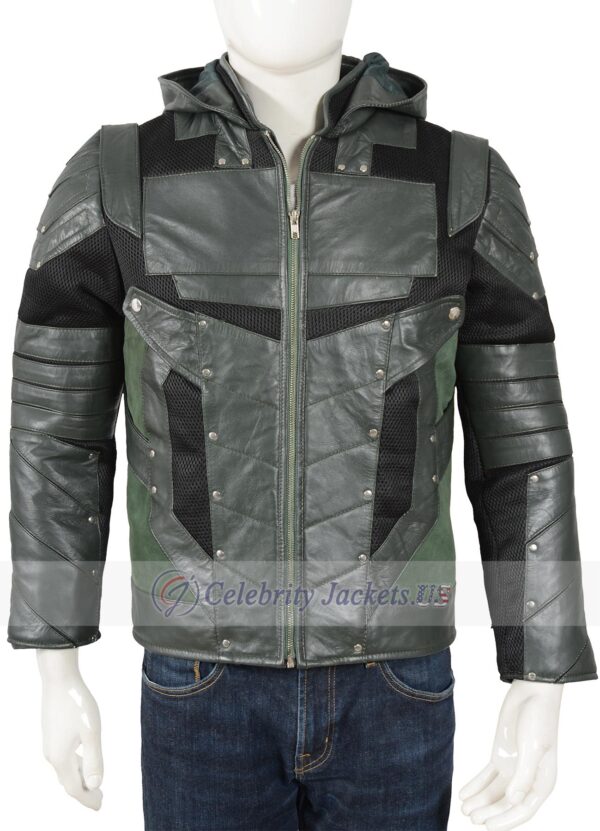 Arrow Season 5 Oliver Queen Green Leather Jacket