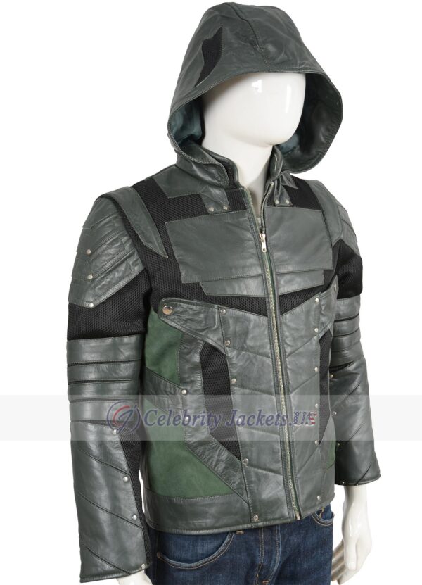 Arrow Season 5 Oliver Queen Green Leather Jacket