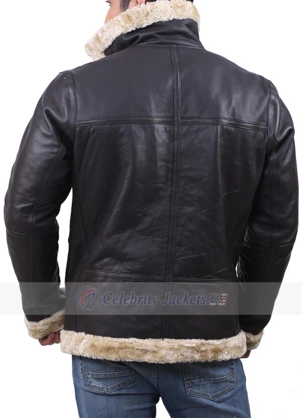 B3 Black Bomber Jacket Belt Closure and Fur and Zipper