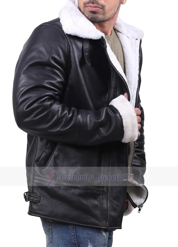 B3 Black Bomber Jacket With Faux Fur Collar And Cuff