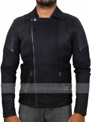 Biker Style Shirt Black Denim Jacket