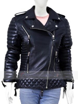 Black Quilted Leather Jacket for Women