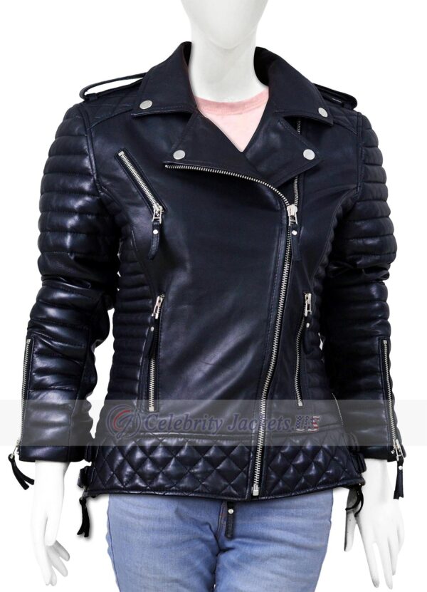 Black Quilted Leather Jacket for Women