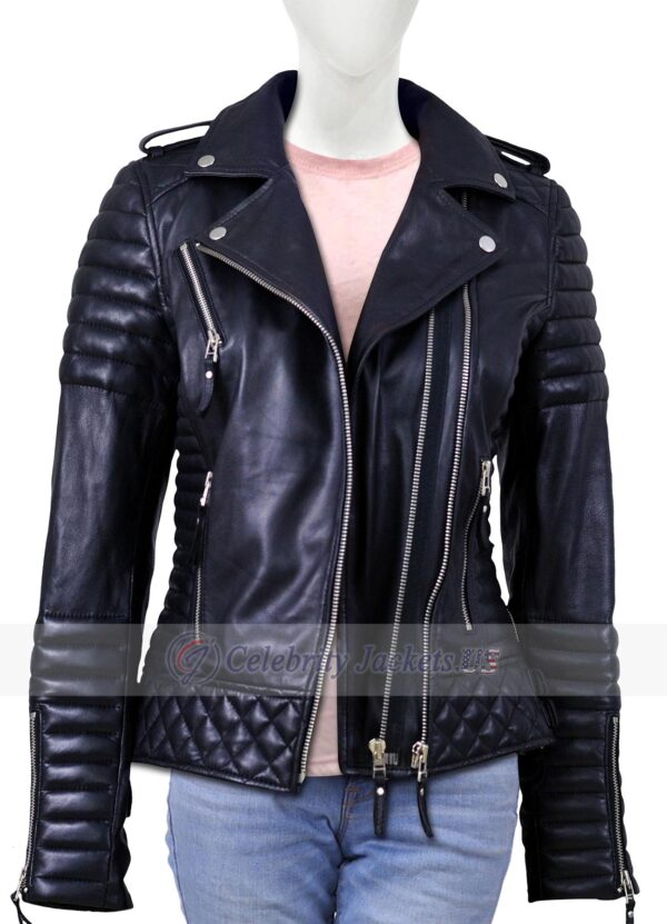 Black Quilted Leather Jacket for Women