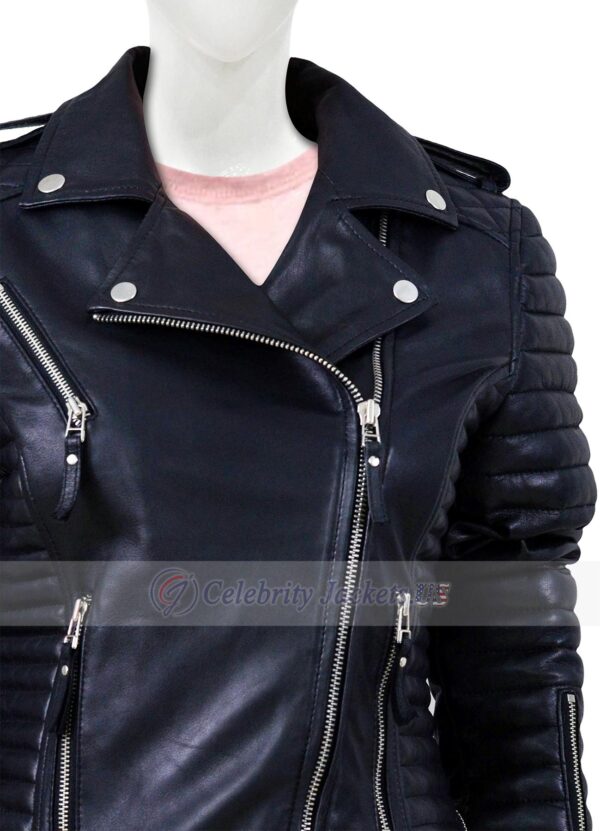 Black Quilted Leather Jacket for Women