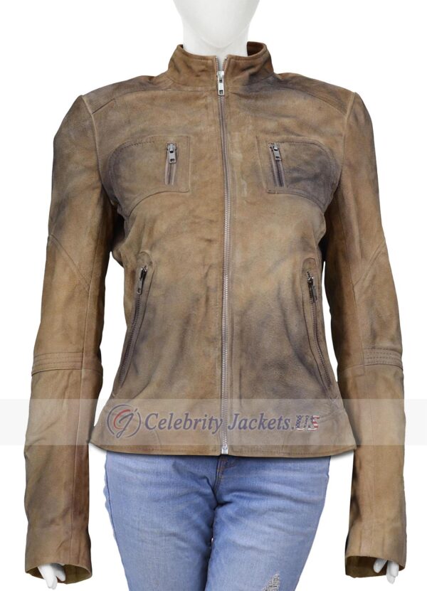 Black Rub Brown Suede Leather Jacket for Women