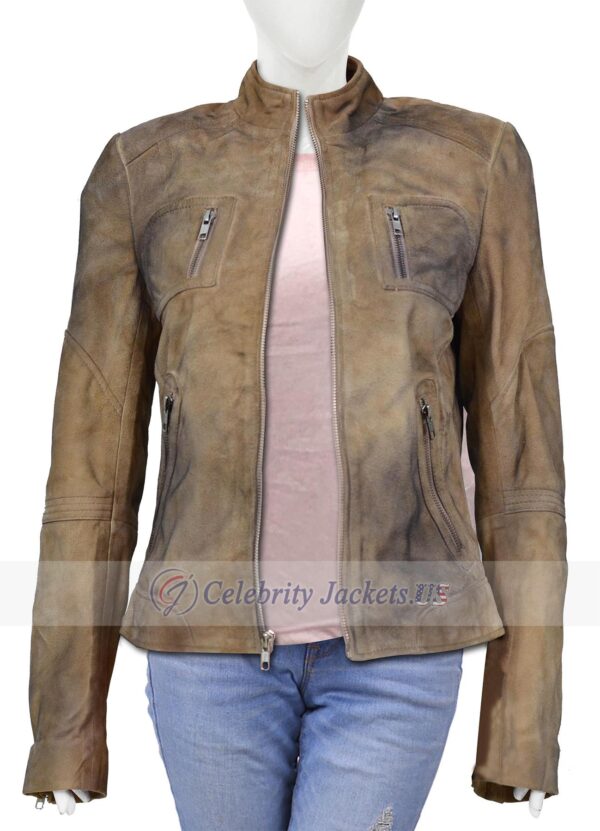 Black Rub Brown Suede Leather Jacket for Women