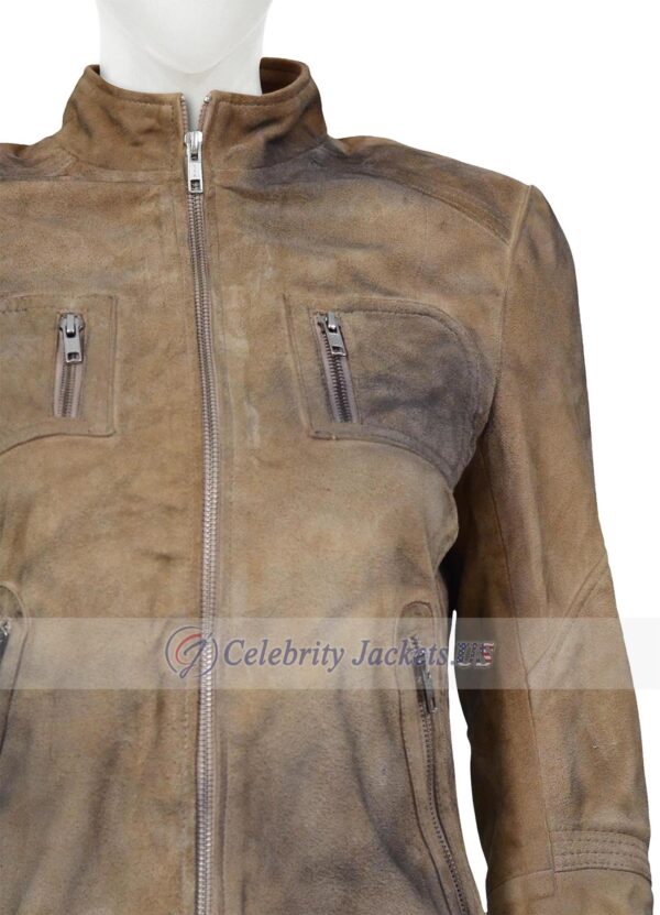 Black Rub Brown Suede Leather Jacket for Women