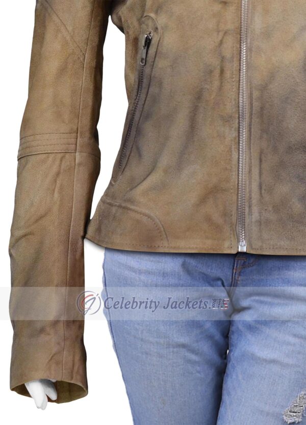 Black Rub Brown Suede Leather Jacket for Women